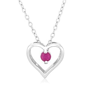 Sterling Silver Ruby Heart Pendant, 18 by Amazon.com Collection
