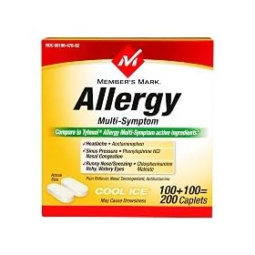 Click here to buy Member's Mark - Allergy Multi-Symptom, 200 Caplets (Compare to Tylenol Allergy) by Members Mark.