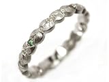 Emerald and Diamond Pave Set Platinum Engraved Wedding Band or Stacking Ring, Ring Size 5.75 (T.w 0.15)