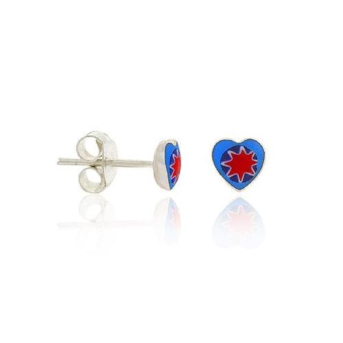 Sterling Silver .925 Love Blue Pink Enamel Cute Mini Kid Heart Stud Earrings Valentines Day