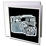 Kike Calvo photo Illustrations Rangefinder Camera - Picture of a Cyan Rangefinder Camera on black background - Greeting Cards-12 Greeting Cards with envelopes