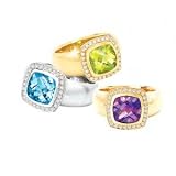14k White Gold, Diamond & Blue Topaz Ring (3.14ctw)- Sizes 5-9