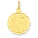14k Satin Polished Engraveable Aquarius Zodiac Scalloped Disc Charm
