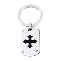 Mens Stainless Steel with Cut-Out Cross and Rubber Detail Key Chain Mens Stainless Steel with Cut-Out Cross and Rubber Detail Key Chain