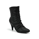 Ruched High Heel Pleated Ankle Bootie Black