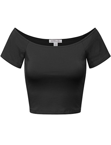 FPT Womens Basic Short Sleeve Off The Shoulder Crop Top