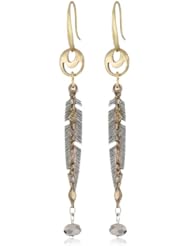 1928 T.R.U. Jewelry "Found Treasures" Delicate Feather Brass and Pewter Chain Drop Earrings