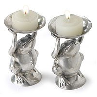 NOVICA Silver plated candleholders Offering (pair)