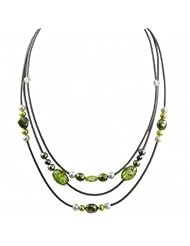 Sterling silver dyed green, black and grey freshwater cultured pearl with glass bead grey rubber necklace, 17.5-18.5"