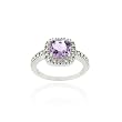 Sterling Silver Amethyst & Diamond Accent Square Ring