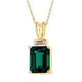 10k Yellow Gold Lab Created Emerald and Diamond Accent Pendant, 18