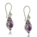 Ornate Sterling Silver Dangle Earrings Natural Amethyst
