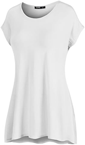 Thanth Womens Short Kimono Sleeve Loose-fit Long Length Tunic Top White Small