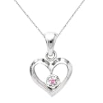 Sterling Silver Pink Sapphire Open Heart Pendant