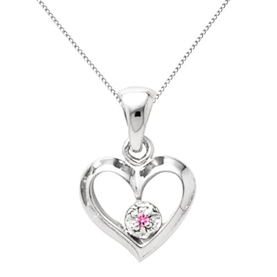 Sterling Silver Pink Sapphire Open Heart Pendant