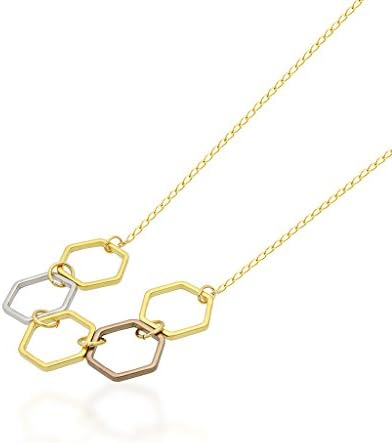 Gold Toned Honeycomb Pendant Necklace, Elegant Hexagon Necklace, Lovely Modern Womens Jewelry