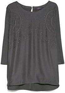 Violeta By Mango Women's Embroidered Cotton T-Shirt, Steel, M