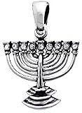 White Crystal Hanukkah Menorah Silver Tone Pewter Pendant Necklace