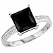 14K Gold Round Square Black Diamond and Diamond Ring