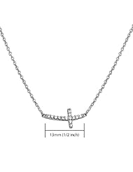 14K White Gold Bended CZ Cubic Zirconia Sideways Tiny Cross (13mm or 1/2 inches) Charm Necklace with Spring-ring Clasp - 17"+1" Inches Extension