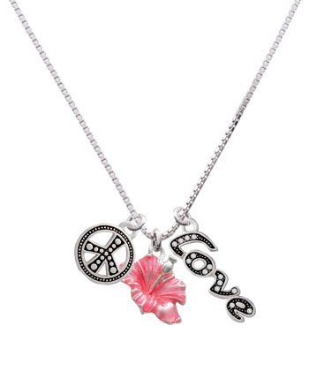 Hot Pink Hibiscus Flower, Peace, Love Charm Necklace [Jewelry]