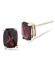 2.29 Cts of 7x5 AA Long Cushion Checkerboard Garnet Stud Earrings in 14K Yellow Gold