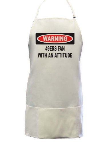 Warning: 49ers Fan with an attitude Full Length Apron with Pockets WHITE