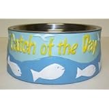 503152A Cat Dish Removeable Stainless Steel Dish with Catch of the Day in Blue saying...