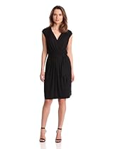 Hot Sale Three Dots Red Women's Cap Sleeve Faux Wrap Dress With Tie, Black, X-Large