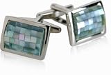 Gray Green Mother Of Pearl Mosaic Stainless Steel Cufflinks