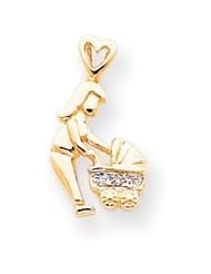 14k AAA Diamond Mother holding child pendant Diamond quality AAA (SI2 clarity, G-I color)