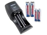 Tenergy TN153 2-Bay Standard Charger + 2 Premium AA 2500mAh & 2 Premium AAA 1000mAh NiMH Rechargeable Batteries