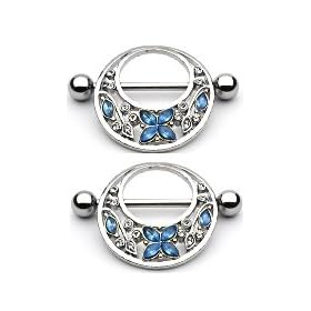 Butterfly Flower Nipple Bar Body Jewelry Pair