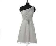 A-line One Shoulder Chiffon Short Ruched Lace Empire   Waistline Bridesmaid Dress 