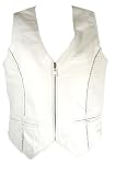 Classic Ladies White Braided Leather Vest with Front Zipper Closure