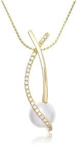 Pearl Necklace, 18ct Yellow Gold, Diamond and Pearl Stem Pendant, 0.15 carat Diamond Weight, 41cm + 3cm ExtenderChain, by Miore, M0842AY