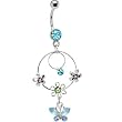 Aqua Gem Butterfly Floral Circular Charm Dangle Belly Ring