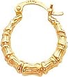 14K Gold Bamboo Design Hollow Hoop Earrings Jewelry