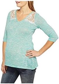 Planet Motherhood Maternity 3/4 Sleeve Top w/ Lace, Seafoam/Natural, Small