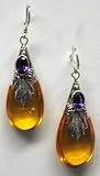 Amber Drop With Amethyst Earrings