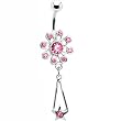 Star Burst - Passion Pink Gem Dangle Belly Button Ring