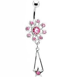 Star Burst - Passion Pink Gem Dangle Belly Button Ring