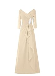 V-neck Chiffon Pleated Asymmetric Mother-of-the-Bride Dress 