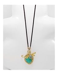 Dragonfly Artificial Suede Leather Turquoise Necklace In Brass