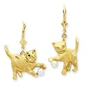 14k Polished & Diamond-Cut Cat with Cultured Pearl Leverback Earrings - FB578E