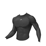 Phiten Black Aqua-Titanium Long Sleeve Compression Shirt, Large