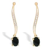 14K Yellow Gold Genuine Oval Black Onyx and Diamond Dangle Drop Earrings