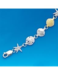 Sterling Silver Starfish, Sand Dollars and Shells Bracelet