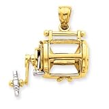 14k Two-tone 3-D Moveable Fishing Reel Pendant