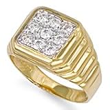 Image of Jewelco London 9ct Solid gold hand finished men's cubic zirconia set cluster Ring with ribbed shoulders